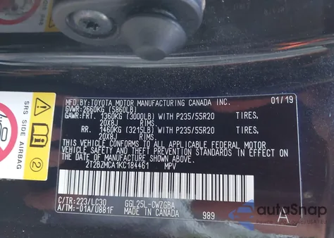 2019 Lexus Rx 350 F Sport из США, поврежденный, VIN 2T2BZMCA1KC184461